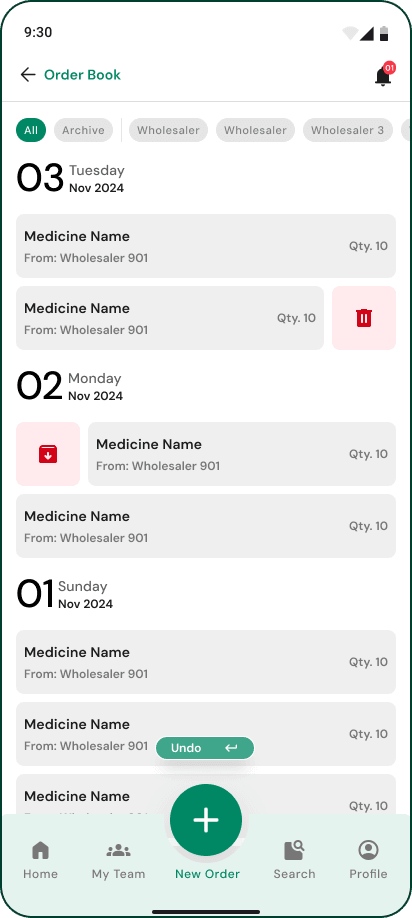 Mero Pharmacy Manager order book and stock reorder screen